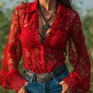 Elegant Red Lace Blouse